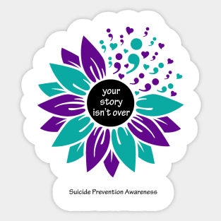 Suicide prevention: semicolon sunflower, black type Sticker